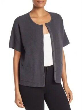 Eileen Fisher Women's Silk Blend Organic Cotton Short Sleeve Snap Cardigan XS